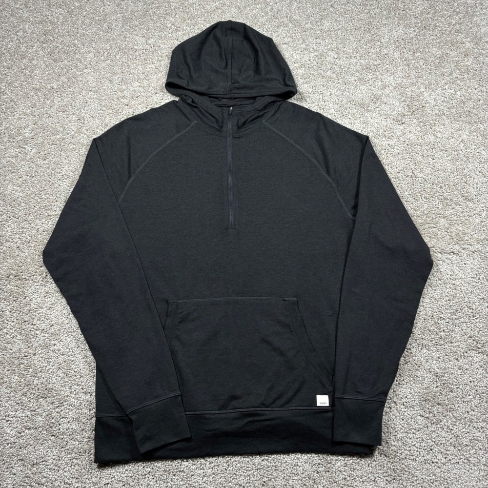Vuori Ponto Performance Half Zip Hoodie Mens Medium Black Heather Pullover